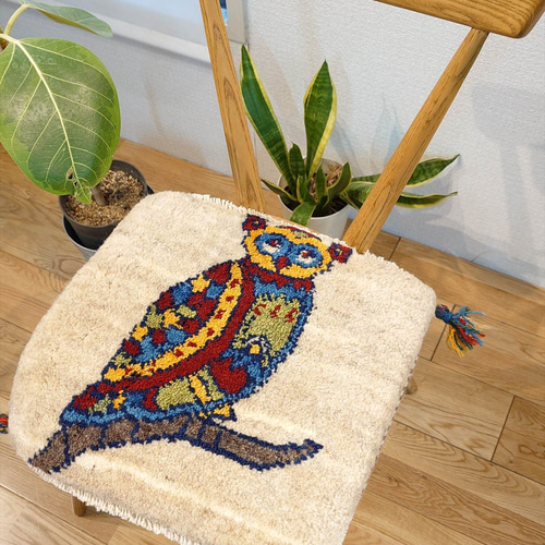 ペルシャ ギャッベ ミニマット ラグ 40x39㎝ フクロウ T4973