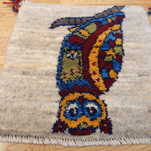 ペルシャ ギャッベ ミニマット ラグ 40x39㎝ フクロウ T4973