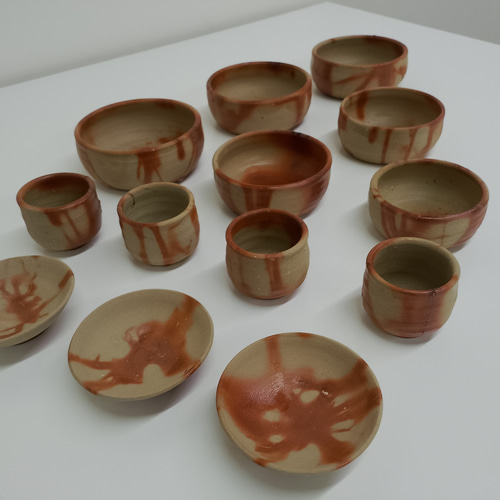 焼締】ペットのお皿(水皿・餌皿)犬猫 【2503】108.犬、猫皿…備前焼 備前焼 おもちゃ サイズ:小 緋襷 工芸品