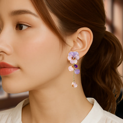 可憐な椿クリップイヤリング アシンメトリー ポリマークレイ オーブン