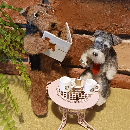 羊毛わんこ@カフェ(エアデールテリア&シュナウザー) 羊毛フェルト お