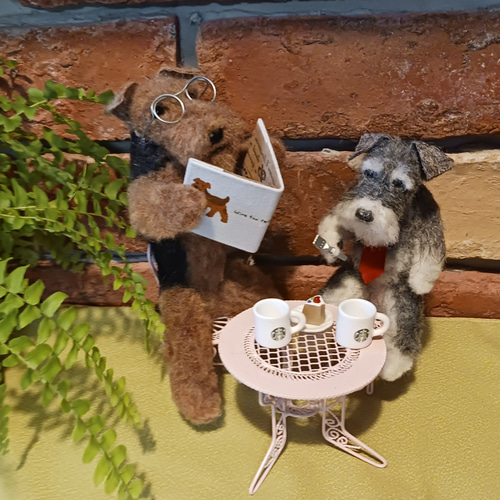 羊毛わんこ@カフェ(エアデールテリア&シュナウザー) 羊毛フェルト お