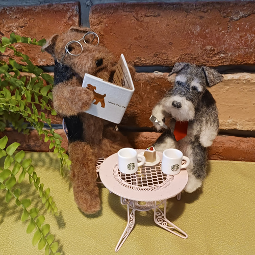 羊毛わんこ@カフェ(エアデールテリア&シュナウザー) 羊毛フェルト お