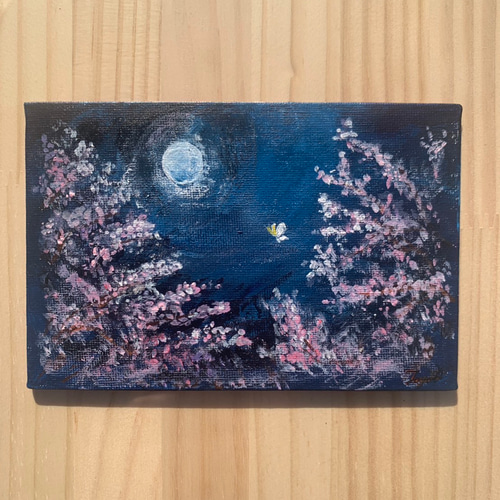 アクリル画 夜桜 月 桜 蝶 月夜 絵画 Toyo2518 通販 19330646｜Creema