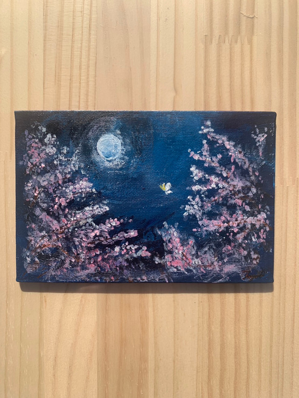 アクリル画 夜桜 月 桜 蝶 月夜 絵画 Yutaka 通販 19330646｜Creema