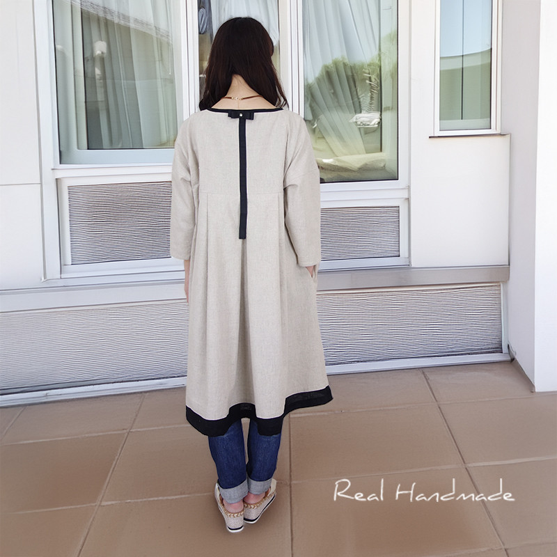 Cocoバイカラー・グログランリボンリネンワンピース（ピン付き）