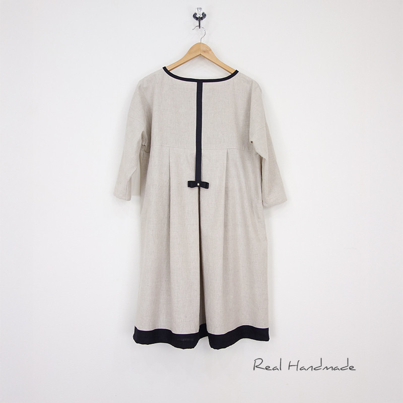 Cocoバイカラー・グログランリボンリネンワンピース（ピン付き）