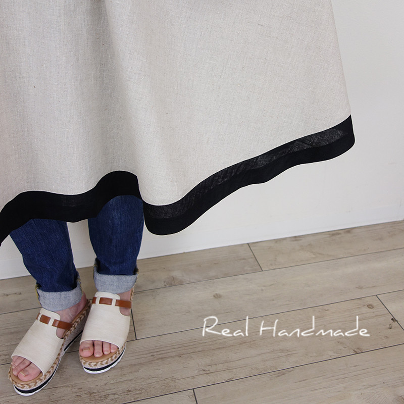 Cocoバイカラー・グログランリボンリネンワンピース（ピン付き）