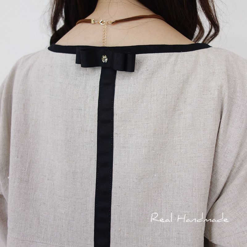 Cocoバイカラー・グログランリボンリネンワンピース（ピン付き）