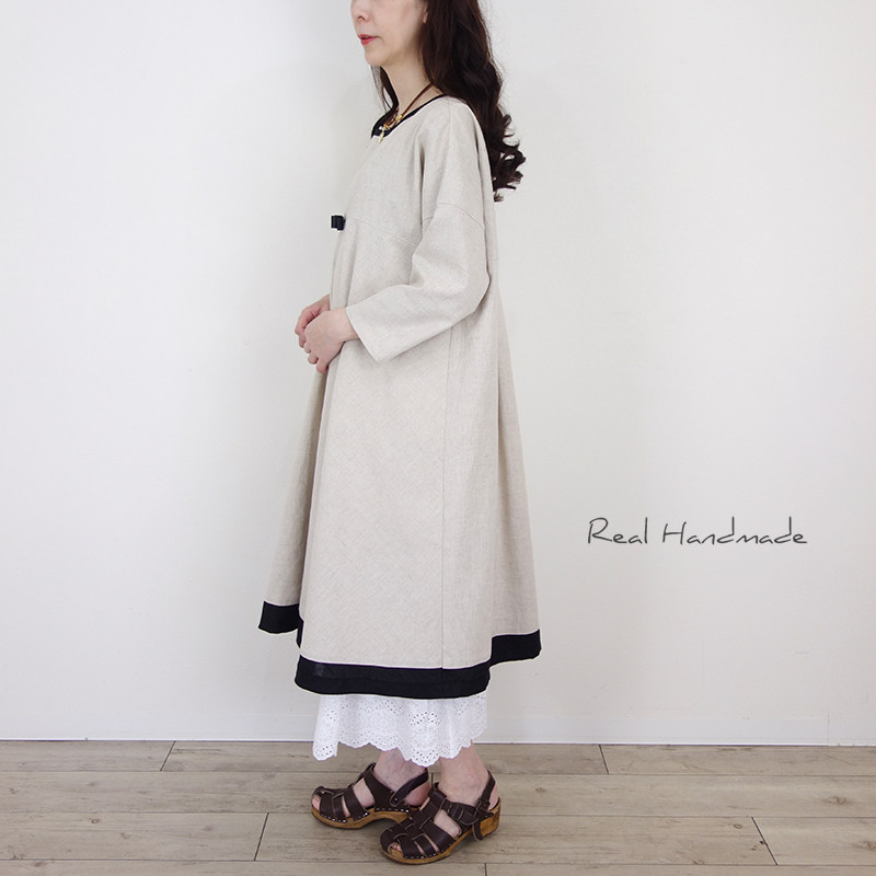 Cocoバイカラー・グログランリボンリネンワンピース（ピン付き）