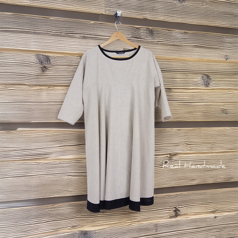 Cocoバイカラー・グログランリボンリネンワンピース（ピン付き）