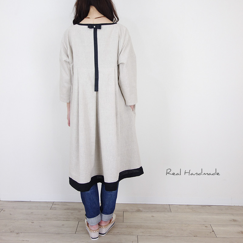 Cocoバイカラー・グログランリボンリネンワンピース（ピン付き）