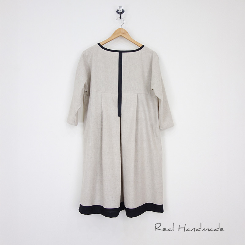 Cocoバイカラー・グログランリボンリネンワンピース（ピン付き）