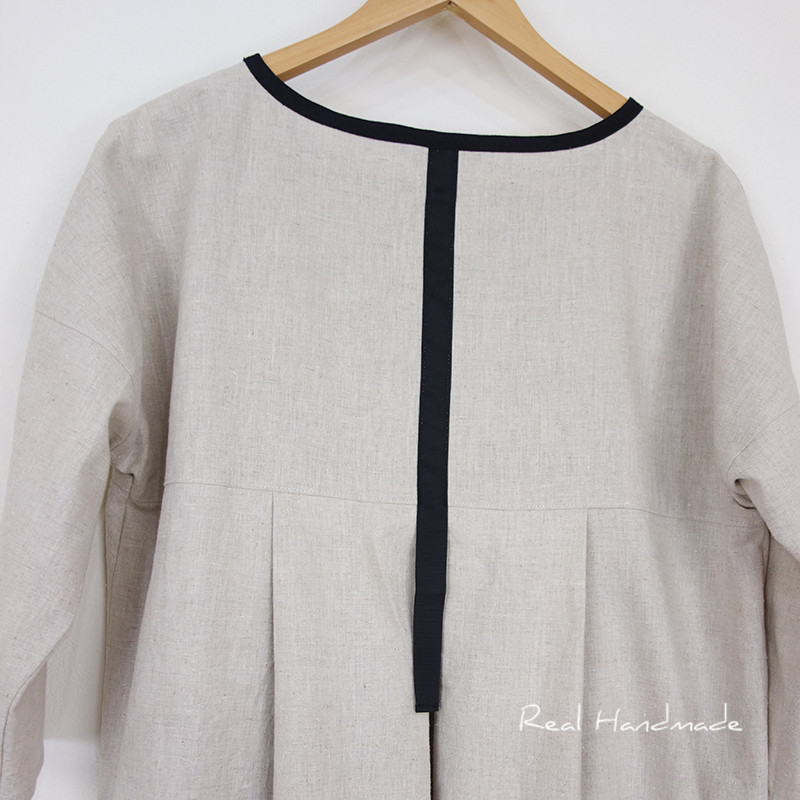 Cocoバイカラー・グログランリボンリネンワンピース（ピン付き）