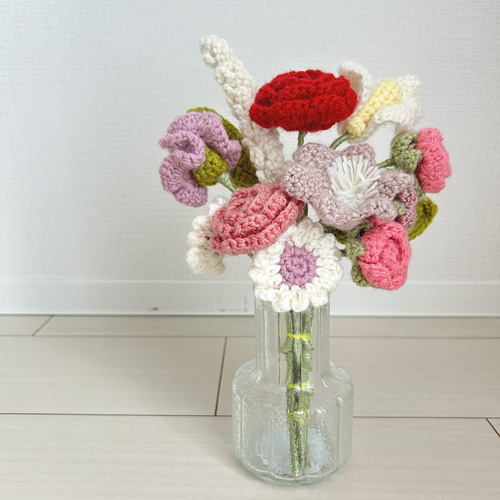 枯れない花束 毛糸の花束 ブーケ 枯れない花束 毛糸の花束 フラワーブーケ ハンドメイド 一輪挿し・花瓶