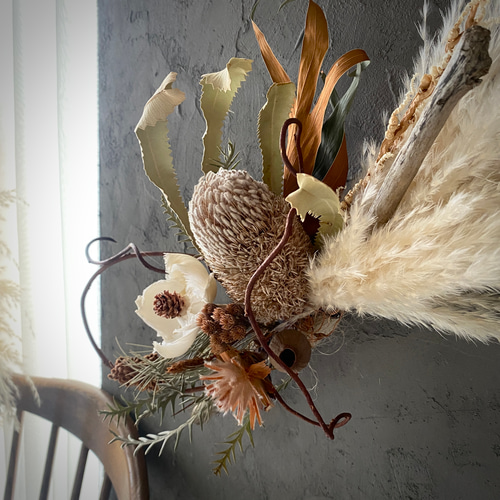 ☆creema限定 流木ドライフラワー壁掛け NO.18 SALESALE ドライ