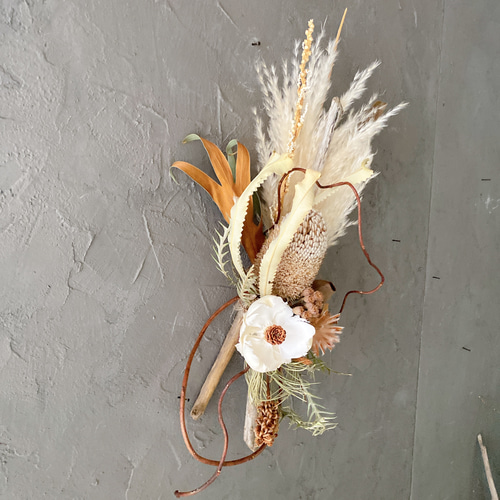 ☆creema限定 流木ドライフラワー壁掛け NO.18 SALESALE ドライ