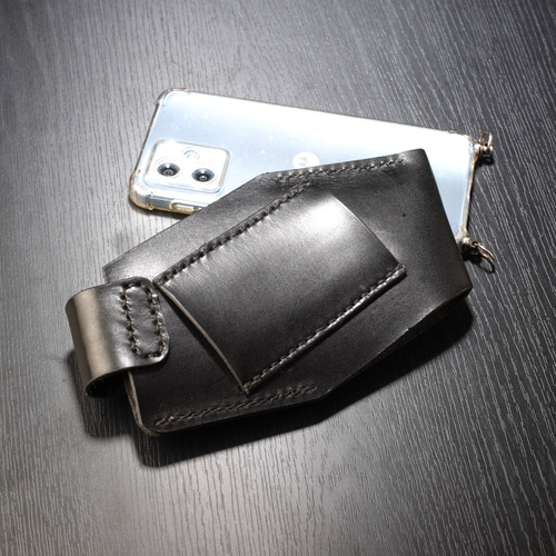 本革 スマホホルスター（スマホ ベルトホルダー）コンチョ付 BLACK