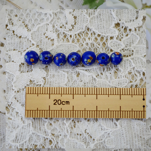 トンボ玉　6mm　ブルーフラワー　10個セット　 4枚目の画像