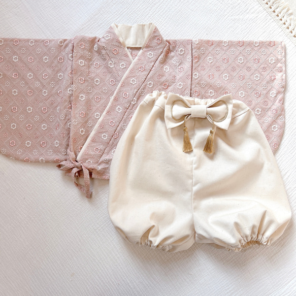 【60-100ワンサイズ】ベビー袴　ベビー着物　お食い初め　初節句 6枚目の画像