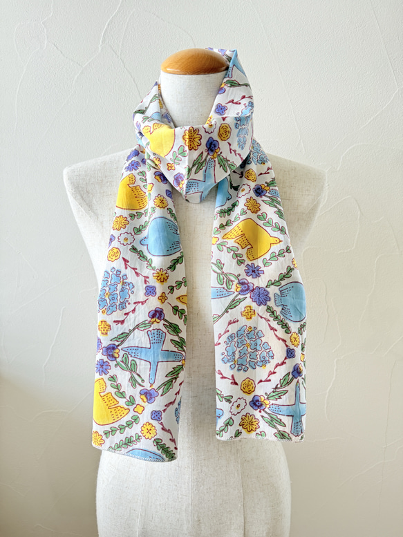 【冷え日焼け対策】オーガニックコットンのストール BIRDS 2枚目の画像