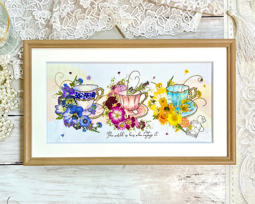 おしゃれなティーカップの押し花アート額 その他インテリア雑貨 神戸