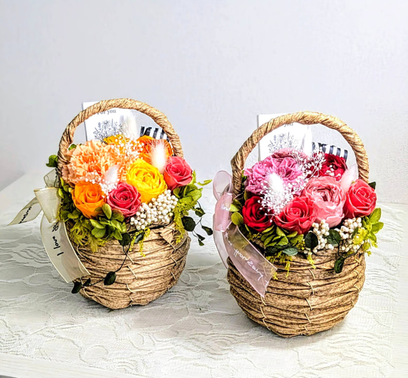 プリザーブドフラワー 花籠 バスケットアレンジ プリザーブドフラワー