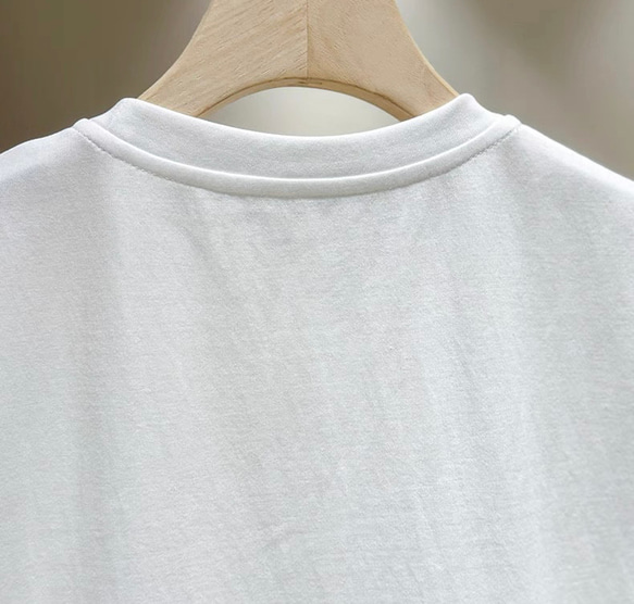 美しい裾透かし刺繡仕様　綿混カットソー・Tシャツ【秋春夏】白 4枚目の画像