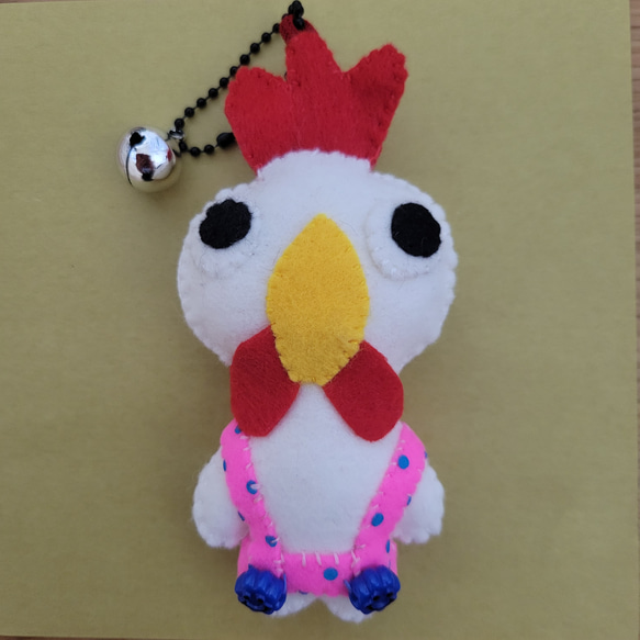 にわとりさんのフェルトマスコットキーホルダー ぬいぐるみ あずき