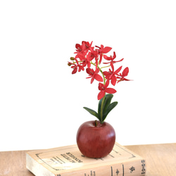 アップル＋オーキッド！？ 赤いりんごと蘭(レッド)　アーティフィシャルフラワー　咲き続けるフラワーインテリア 8枚目の画像