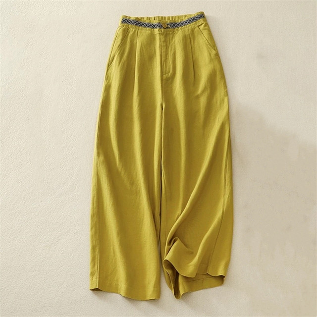 大人っぽ上品綿麻ワイドパンツ 背面ゴム 快適 こなれ感 ストレッチ ルーズ イージー