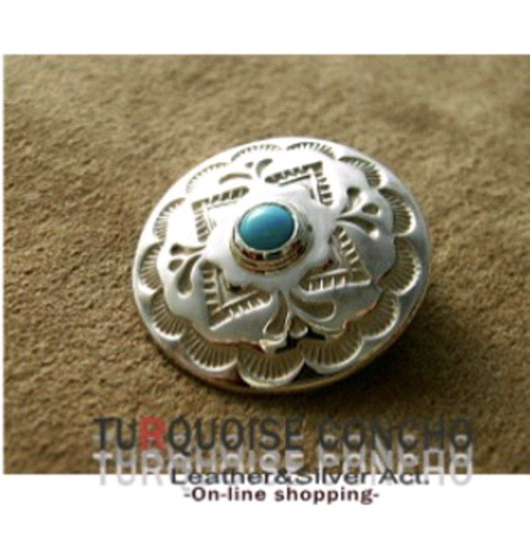 ターコイズ　シルバーコンチョ　ハンドメイド　スタンプ　金具指定可能でございます　髪留め、ヘアゴム レザークラフトのパーツ