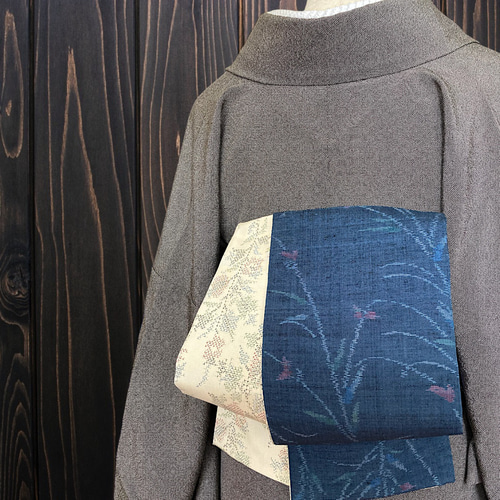 *着物反物*　 藍色と大島紬　大人の兵児帯　半幅帯　長尺460cm　ハンドメイド 着物反物* 藍色と大島紬 大人の兵児帯 半幅帯 長尺460cm