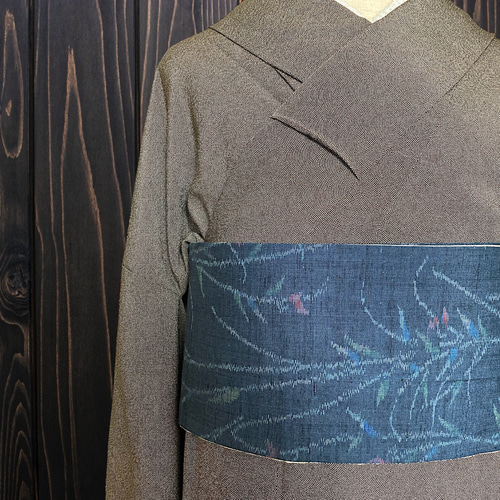 *着物反物*　結城紬藍色と辻ヶ花　大人の兵児帯　半幅帯　長尺475　ハンドメイド 着物反物* 結城紬藍色と辻ヶ花 大人の兵児帯 半幅帯 長尺475cm