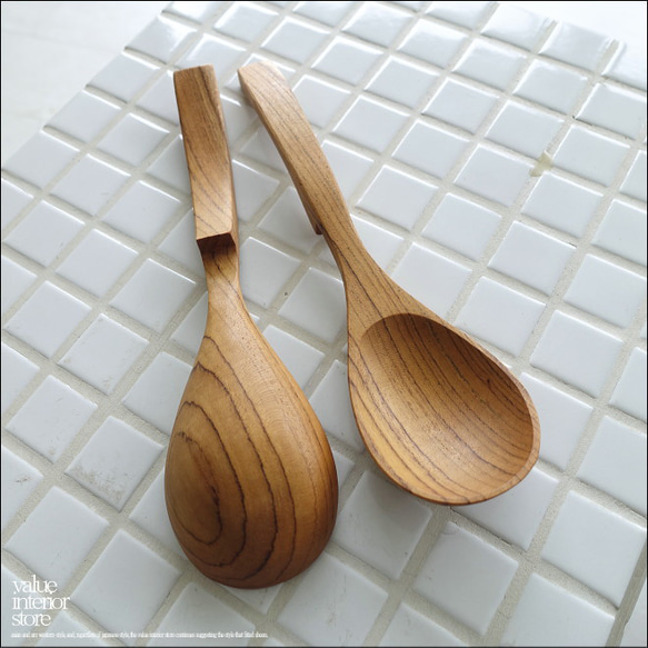 チーク無垢材 どんぶりスプーンL20cm スープスプーン 蓮華 レンゲ カレースプーン 無垢材カトラリー 手作り 木工 6枚目の画像