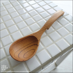 チーク無垢材 どんぶりスプーンL20cm スープスプーン 蓮華 レンゲ カレースプーン 無垢材カトラリー 手作り 木工 2枚目の画像