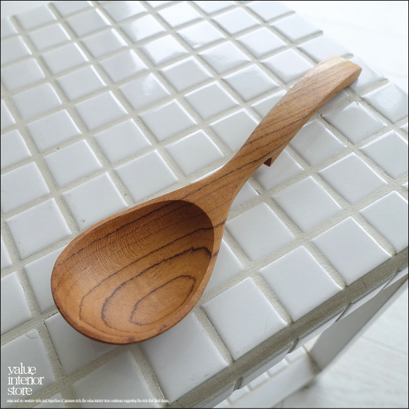 チーク無垢材 どんぶりスプーンL20cm スープスプーン 蓮華 レンゲ カレースプーン 無垢材カトラリー 手作り 木工 2枚目の画像