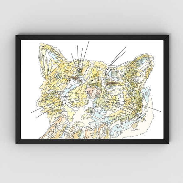 1点もの、絵、両面に描かれています。原画、ペン画、具象画、抽象画。 愛でられる猫】猫の抽象画｜ペンと水彩のアート｜動物