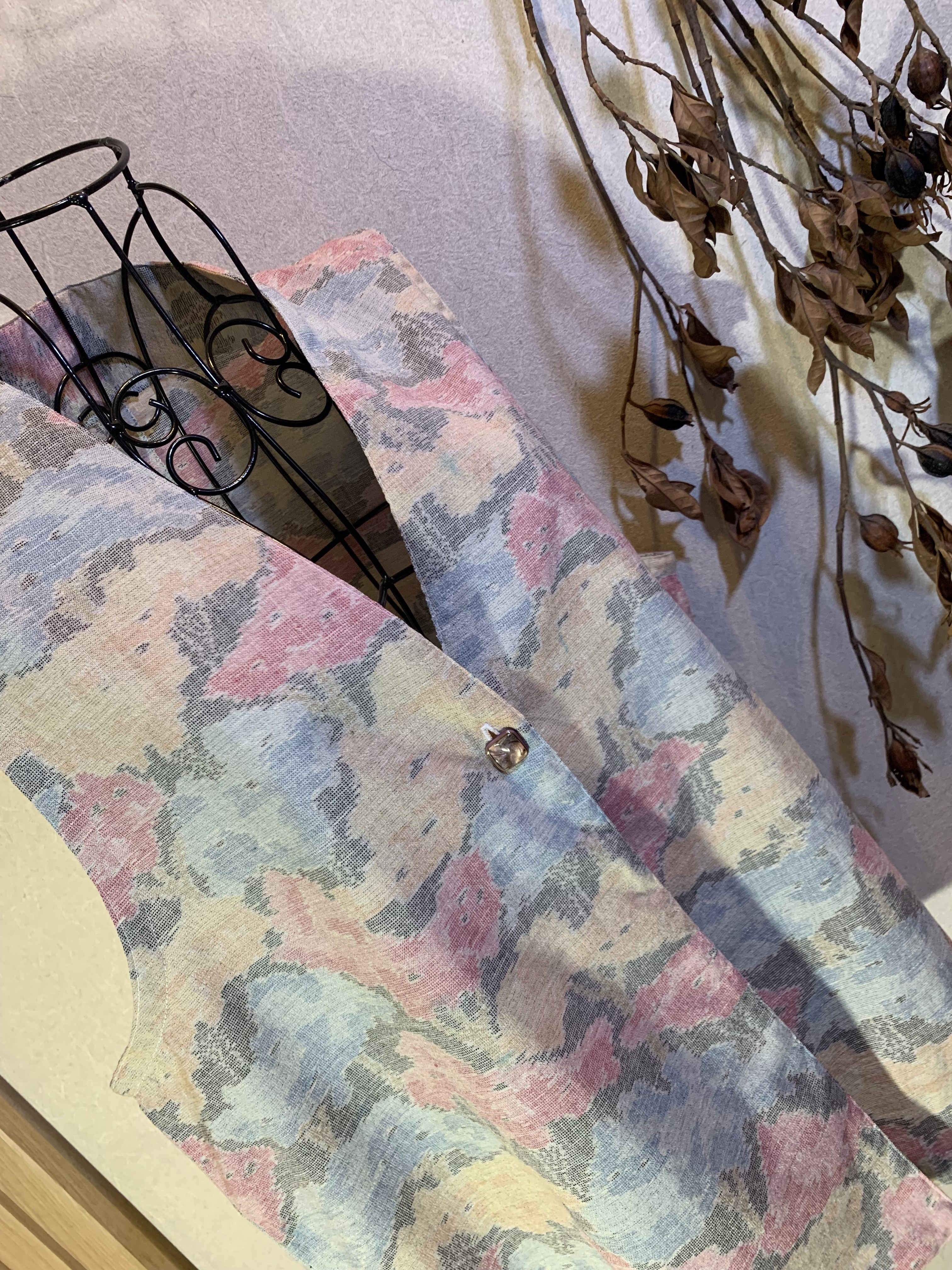 着物リメイク//紬//ショートベスト/iオシャレ／／軽くて脱ぎ着しやすいベスト