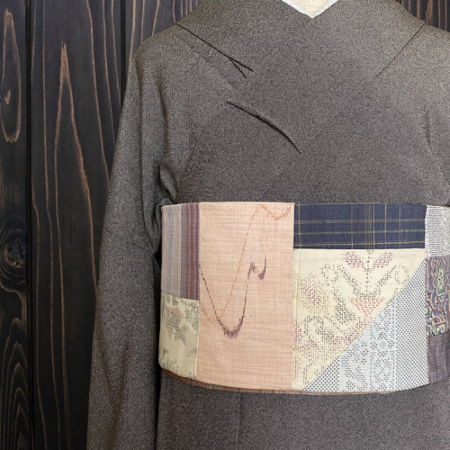 *絹お着物リメイク　パッチワーク*17　大人の兵児帯　半幅帯　長尺　ハンドメイド 絹お着物リメイク パッチワーク*17 大人の兵児帯 半幅帯 長尺