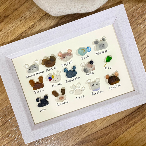 ☆シーグラスアート☆ No.143☆図鑑 猫 5×3 雑貨 置物 ヒーリング