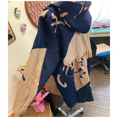 浴衣の柿渋染めフード付き前開きジャケット や浴衣リメイク ジャケット  