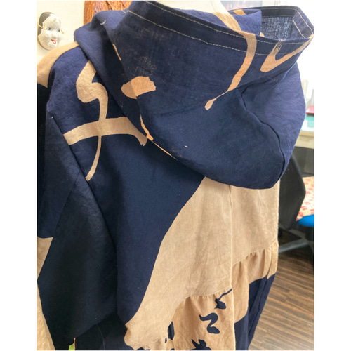 浴衣の柿渋染めフード付き前開きジャケット や浴衣リメイク ジャケット  