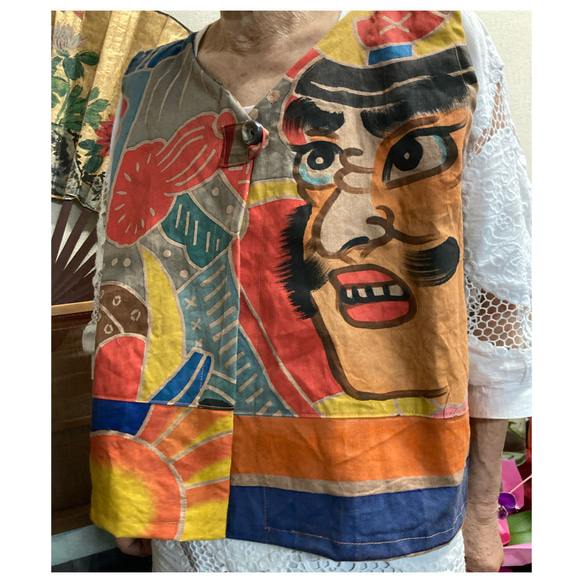 専用　のぼり旗柿渋ベストスカート のぼり旗の柿渋染め前開きベスト 古布リメイク ベスト 着物