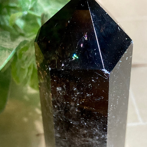 煙水晶 スモーキークォーツ レインボー ポイント ポリッシュ 原石