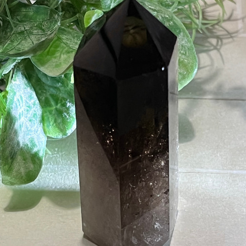 煙水晶 スモーキークォーツ レインボー ポイント ポリッシュ 原石