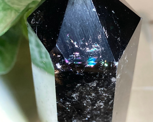 煙水晶 スモーキークォーツ レインボー ポイント ポリッシュ 原石