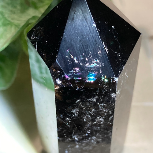 煙水晶 スモーキークォーツ レインボー ポイント ポリッシュ 原石