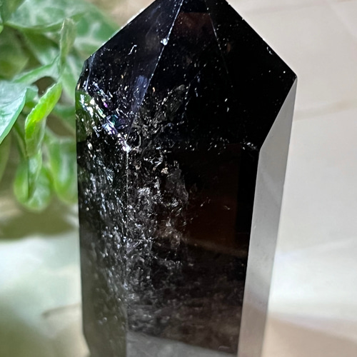 煙水晶 スモーキークォーツ レインボー ポイント ポリッシュ 原石