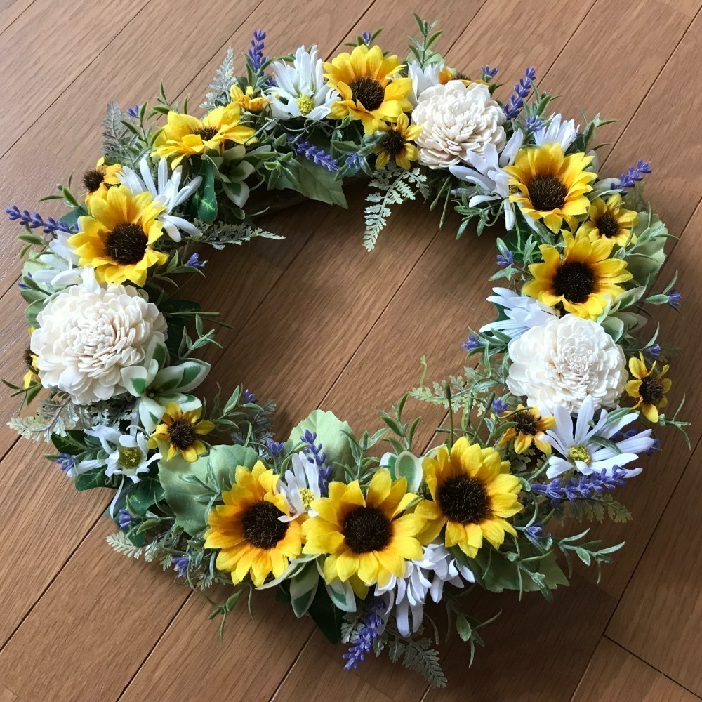 36㎝太陽の花向日葵とラベンダーのサマーリース（2点限定）